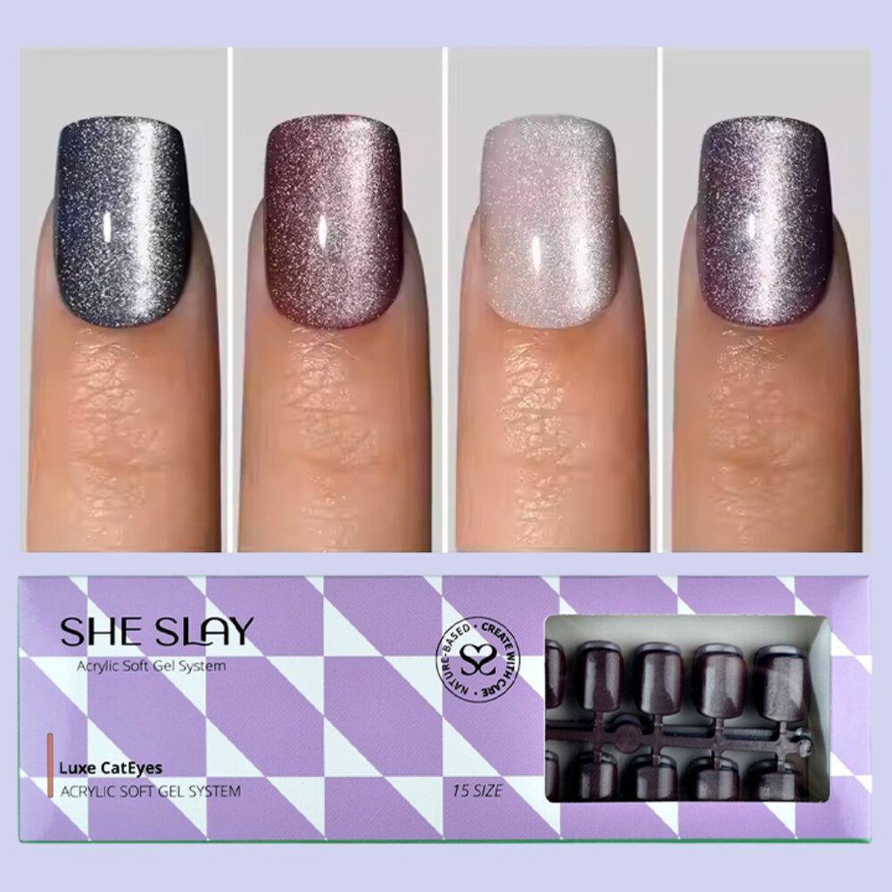 SheSlay Cat Eye Glitter Gel Press-On Nails | 120pcs Short Square